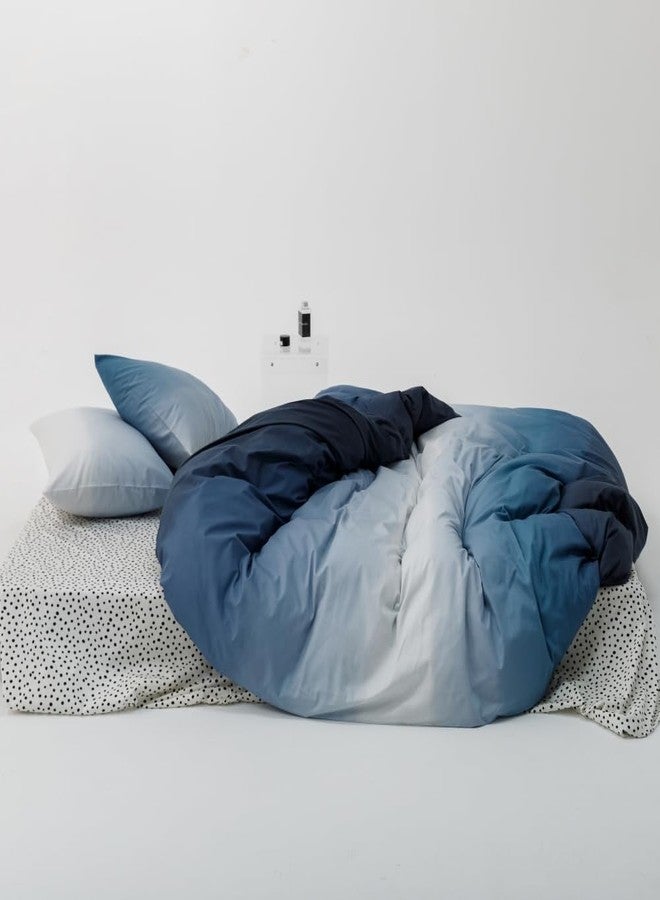 BlueBlue مجموعة أغطية لحاف أطفال زرقاء زرقاء كوين 100% قطن للفتيان والفتيات والمراهقين من الأزرق الداكن إلى الأبيض تغيير 1 غطاء لحاف كامل 2 غطاء وسادة، كوين - Image 5