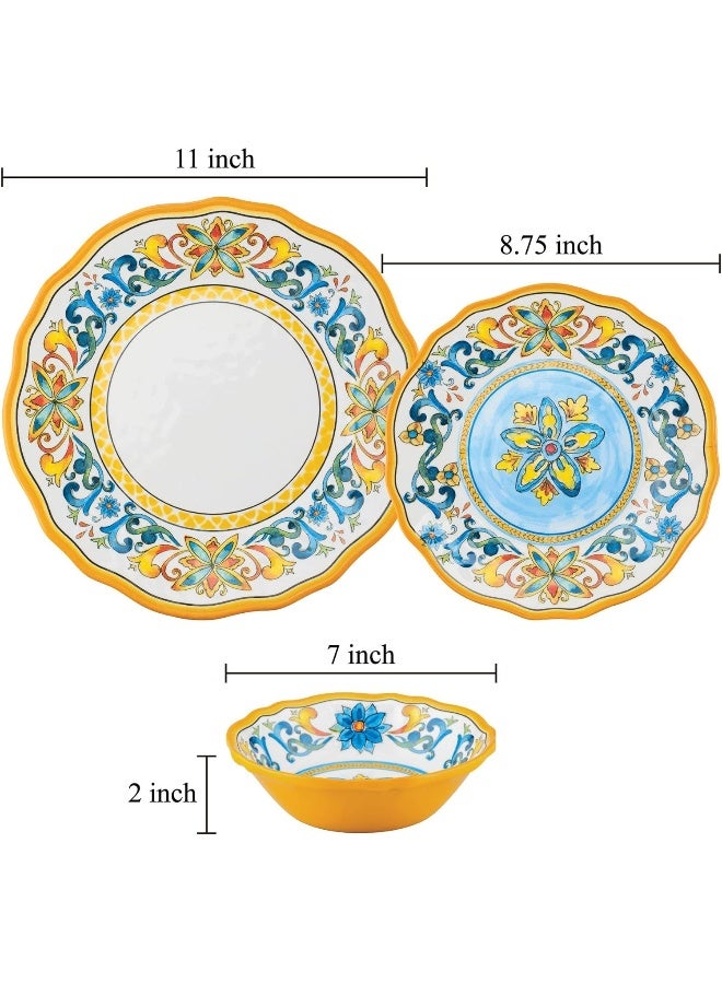 UP طقم أدوات المائدة ميلامين 12 قطعة من UPware مجموعة أطباق وعاء خارجي خدمة لـ 4 متعدد الألوان - Image 3