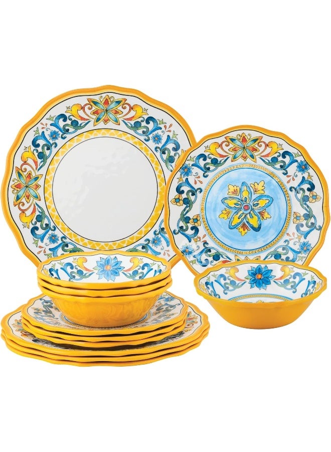 UP طقم أدوات المائدة ميلامين 12 قطعة من UPware مجموعة أطباق وعاء خارجي خدمة لـ 4 متعدد الألوان - Image 1