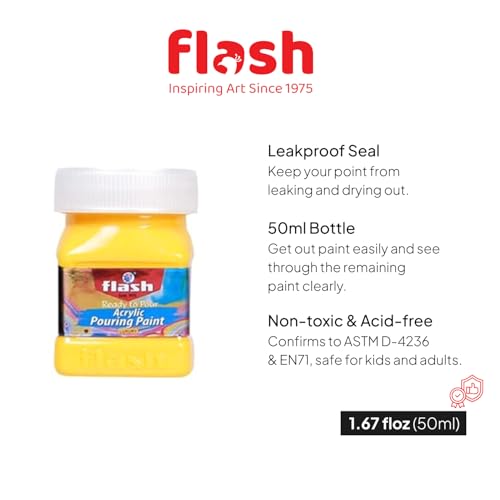 Flash Pouring Medium for Acrylic Painting-Fluid Art Kit-16 Colors High Flow Acrylic Paint Set For Pouring on Canvas Glass Paper Wood Tile Stones Etc-No Mixing Needed-50 ml each(1.6 Oz)-Multicolor - Image 5