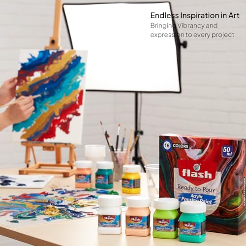 Flash Pouring Medium for Acrylic Painting-Fluid Art Kit-16 Colors High Flow Acrylic Paint Set For Pouring on Canvas Glass Paper Wood Tile Stones Etc-No Mixing Needed-50 ml each(1.6 Oz)-Multicolor - Image 4