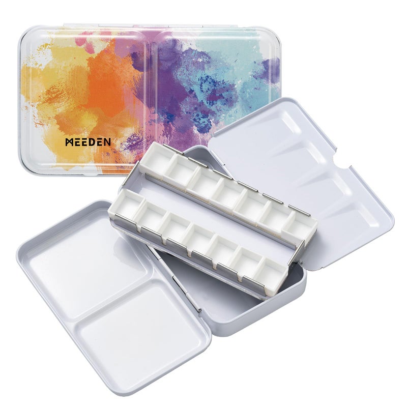 MEEDEN Empty Watercolor Tins Palette Paint Case, Small Pink Tin Plus 12 Pcs Half Pans - Image 1