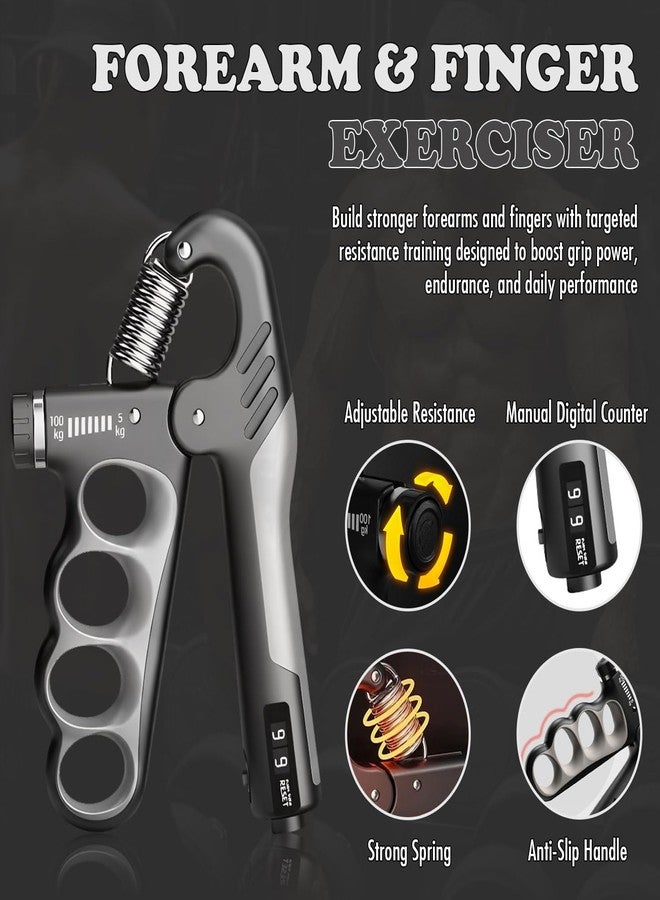 FixFit Solutions Adjustable Grip Strength Trainer Hand Gripper for Grip Strength, Forearm & Wrist Strengthener, Hand Exerciser for Strength Training & Therapy 11-220Lbs(5-100KG) | Gray - Image 3