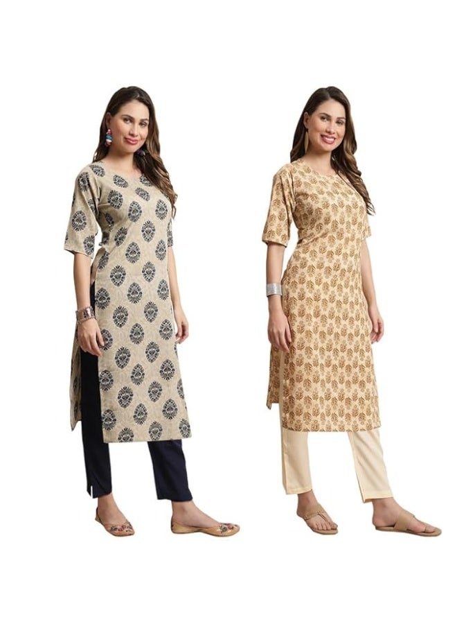Pinkmint store Women's Crepe Kurta Pant Set Regular Wear (Pack of 2) S - Image 1