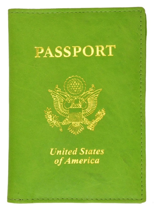 Marshal United States Passport Holder Golden Print Emblem Genuine Leather (Lime Green) - Image 1