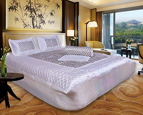 ManavRachit Satin Gold Printed 310 TC Wedding Bedding Set (Bedsheet with 2 Pillow Covers & 1 AC Comforter) for Home & Living Room (White, Set of 4pc)(Butti Print) - Image 1