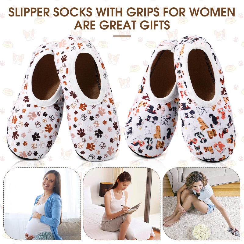 Berlune 2 Pairs Slipper Socks for Women with Grip Non Slip Lightweight Foldable Soft Sherpa Lining Slipper Socks Travel(Large,Dog) - Image 5