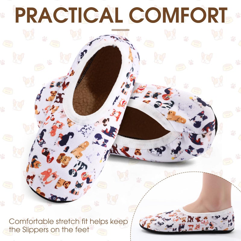 Berlune 2 Pairs Slipper Socks for Women with Grip Non Slip Lightweight Foldable Soft Sherpa Lining Slipper Socks Travel(Large,Dog) - Image 2