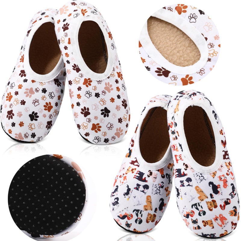 Berlune 2 Pairs Slipper Socks for Women with Grip Non Slip Lightweight Foldable Soft Sherpa Lining Slipper Socks Travel(Large,Dog) - Image 1
