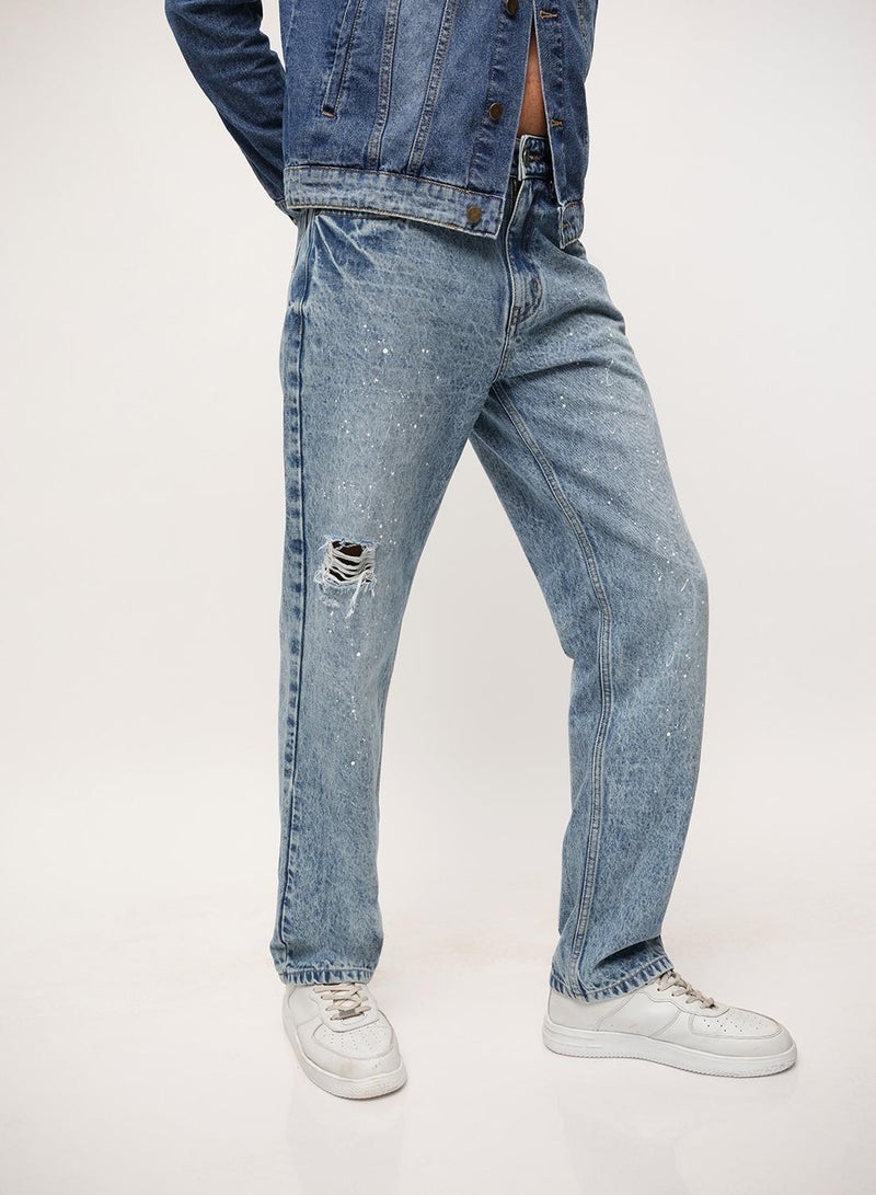 Dennis Lingo Blue 100% Cotton Washed Pattern Straight Fit Denim Jeans For Men - Image 3