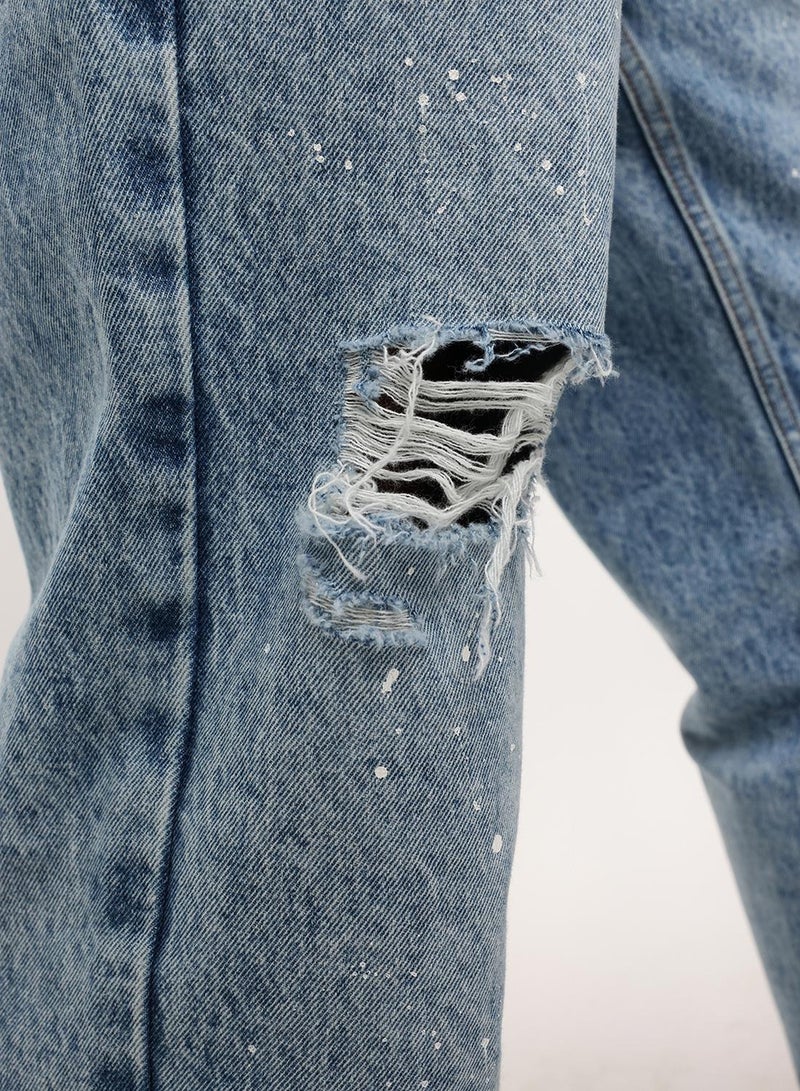 Dennis Lingo Blue 100% Cotton Washed Pattern Straight Fit Denim Jeans For Men - Image 5