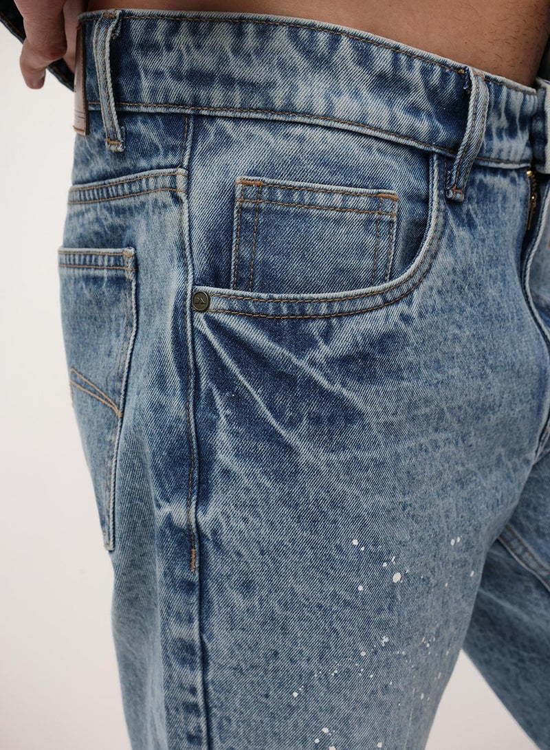 Dennis Lingo Blue 100% Cotton Washed Pattern Straight Fit Denim Jeans For Men - Image 4