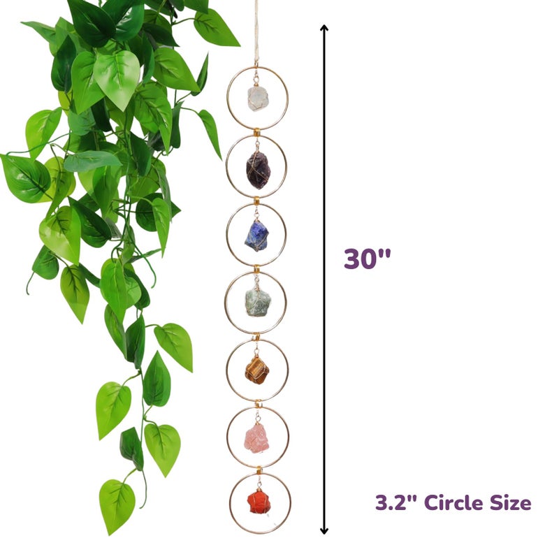 Pozbee 7 Chakra Crystal Hanging Ornament, Unique, Spiritual Boho Wall Decor, Raw Chakra Stones Amethyst Suncatcher, Rose Quartz Healing Crystal (Gold) - Image 4