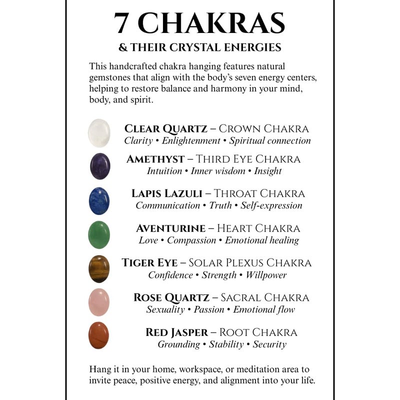 Pozbee 7 Chakra Crystal Hanging Ornament, Unique, Spiritual Boho Wall Decor, Raw Chakra Stones Amethyst Suncatcher, Rose Quartz Healing Crystal (Gold) - Image 5
