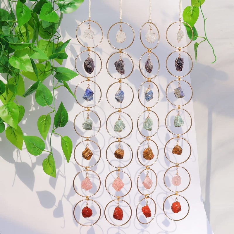 Pozbee 7 Chakra Crystal Hanging Ornament, Unique, Spiritual Boho Wall Decor, Raw Chakra Stones Amethyst Suncatcher, Rose Quartz Healing Crystal (Gold) - Image 3