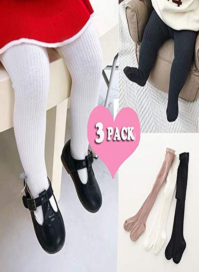 CECORC Baby Tights – Thick Toddlers Girl Leggings–Seamless Cable Knit Cotton Stockings – Infants Pantyhose 3 Pack, 0-6 Months, White+Black+Lightpink - Image 5