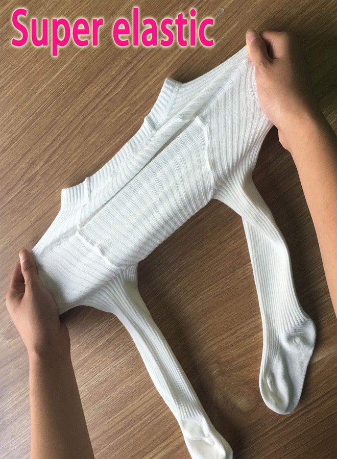 CECORC Baby Tights – Thick Toddlers Girl Leggings–Seamless Cable Knit Cotton Stockings – Infants Pantyhose 3 Pack, 0-6 Months, White+Black+Lightpink - Image 4