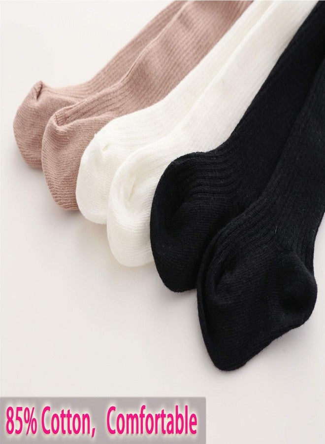 CECORC Baby Tights – Thick Toddlers Girl Leggings–Seamless Cable Knit Cotton Stockings – Infants Pantyhose 3 Pack, 0-6 Months, White+Black+Lightpink - Image 2