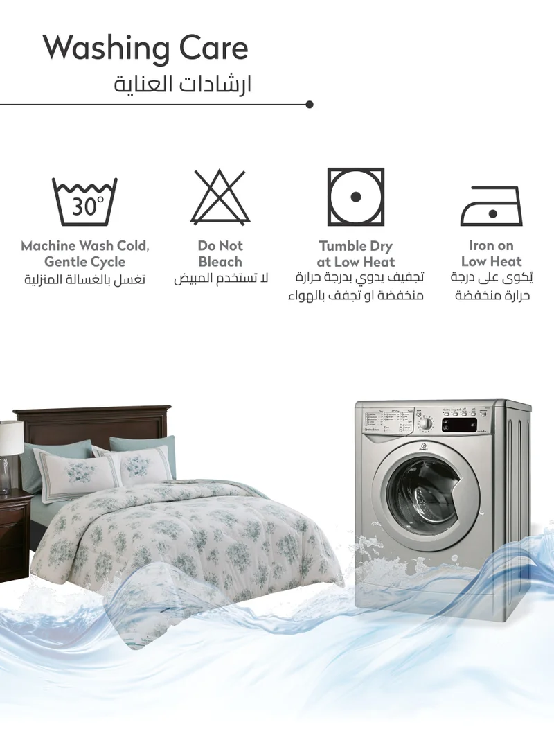 Donetella Cotton Comforter Set 4-Pcs Single Size Bed Fits(140 x 200 Cm) Reversible Printed Bedding Comforter Set With Super Soft Down Alternative Filling,Pale Slate