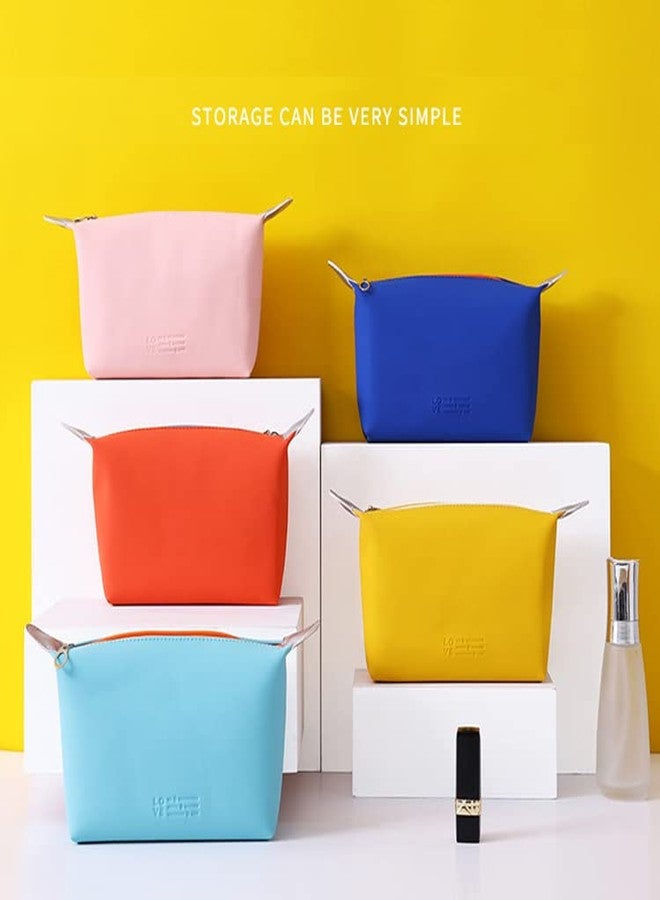 VEHTRI Dumpling Shape Zipper Closure Mini Cosmetic Bag,Pu-Leather Waterproof Women's Makeup Toiletry Organiser Handbag,Colorful Travel Cosmetics Case Small Makeup Brush(Reddish-Orange,10 Centimeters) - Image 2