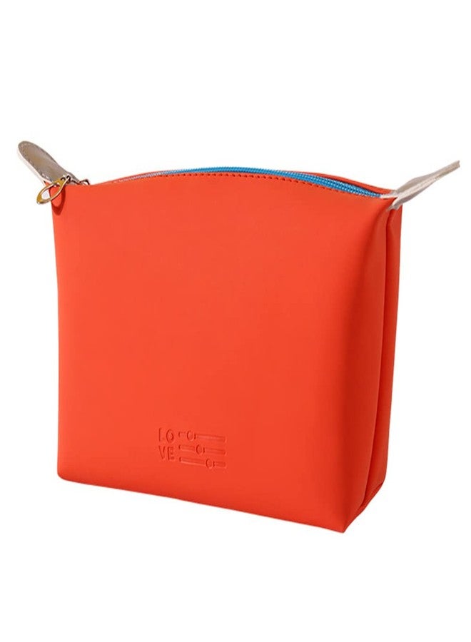 VEHTRI Dumpling Shape Zipper Closure Mini Cosmetic Bag,Pu-Leather Waterproof Women's Makeup Toiletry Organiser Handbag,Colorful Travel Cosmetics Case Small Makeup Brush(Reddish-Orange,10 Centimeters) - Image 1