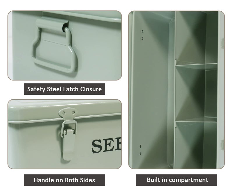 Xbopetda Seed Saving Box, Metal Seed Bin, Seed Storage Organizer Box, Seed Packet Container with Lid, Seed Envelope Storage Box, 4 Compartments Garden Seed Bin with Safety Locks-Green - Image 2