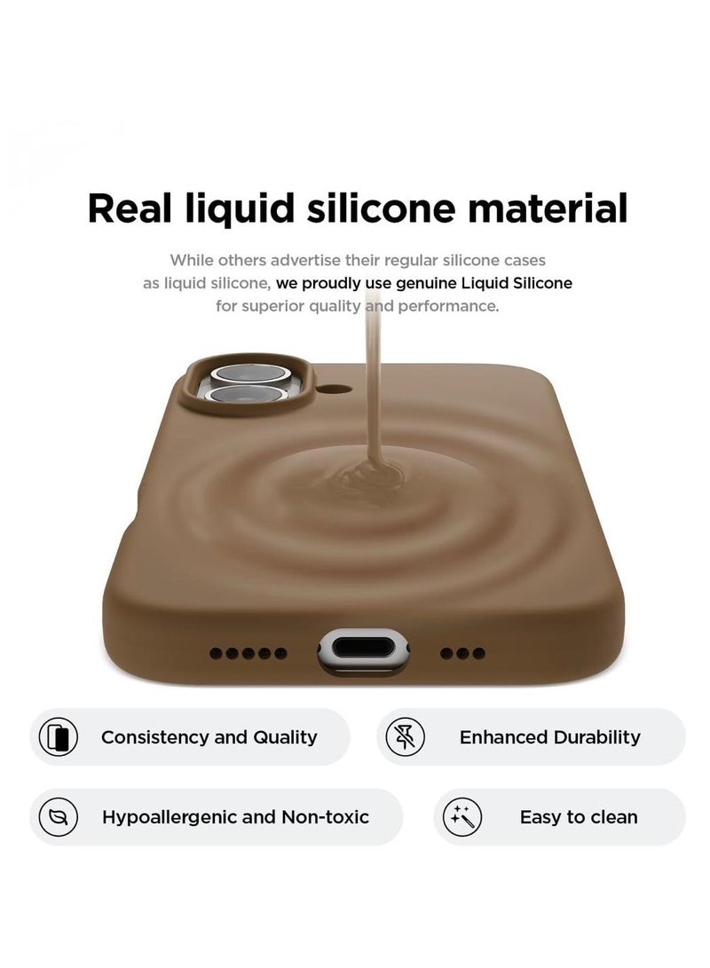 أكاليكس جراب سيليكون متوافق مع iPhone 16، سيليكون سائل رفيع، طبقات من المطاط الهلامي الناعم المقاوم للصدمات، جراب حماية للهاتف مع بطانة من مادة TPU (بني) - Image 2