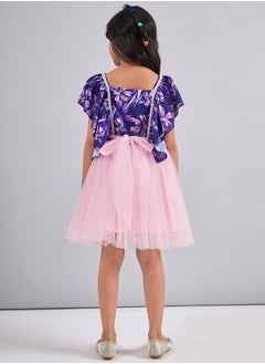 Stylo Bug Floral Print Mesh Insert Dress with Ruffled Sleeves by Styli  - Image 5