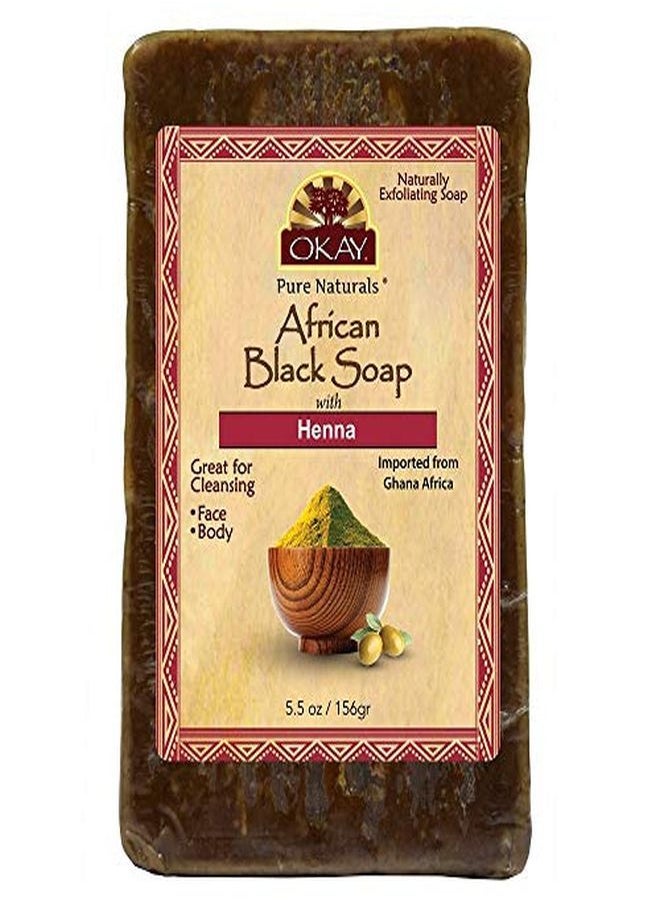 OKAY Pure Naturals ; African Black Soap With Henna ; For All Skin Types ; Cleanses And Exfoliates ; Nourishes And Heals ; Free Of Sulfate Silicone & Paraben ; For All Skin Types ; 5.5 Oz  - Image 1