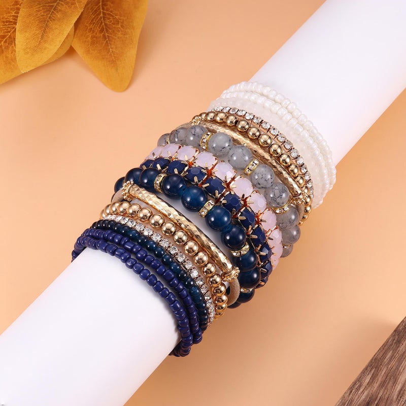 MILACOLATO 4 Sets Boho Bracelets for Women Multi-Color Layered Stackable Natural Beaded Bracelets Adjustable Stretch Bohemian Bracelets A - Image 4