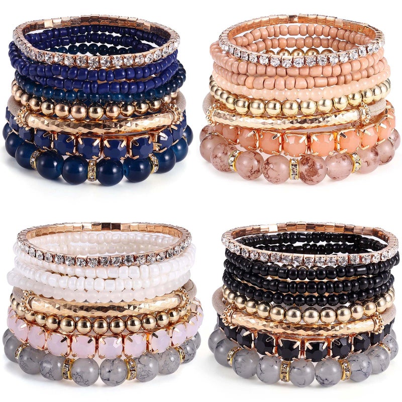 MILACOLATO 4 Sets Boho Bracelets for Women Multi-Color Layered Stackable Natural Beaded Bracelets Adjustable Stretch Bohemian Bracelets A - Image 1