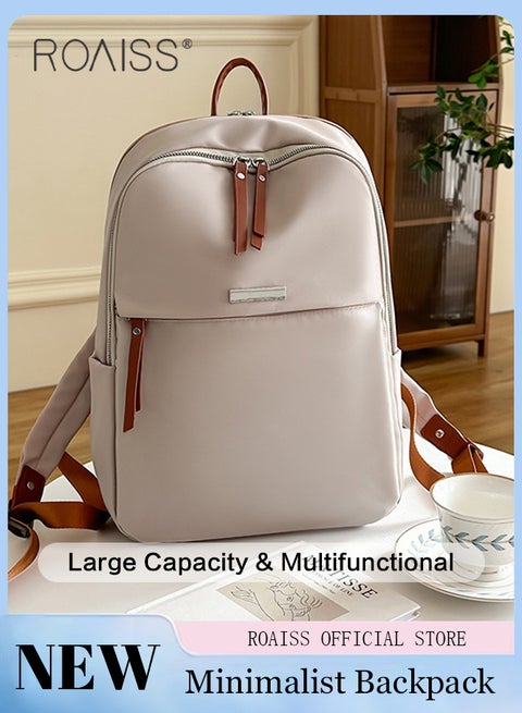 حقيبة ظهر محمولة ذات سعة كبيرة للنساء بلون سادة وسحاب للإغلاق، حقيبة ظهر كاجوال مع حجرة كمبيوتر محمول منفصلة مقاس 14 بوصة للفتيات والطالبات، حقيبة نزهة خفيفة الوزن مقاومة للماء للسفر أثناء التنقل