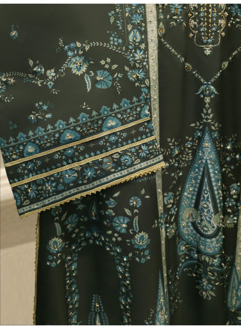 أغا نور بدلة نسائية AGHA NOOR من الحرير الخالص المطرز 3 قطع، ملابس رسمية فاخرة - Image 3