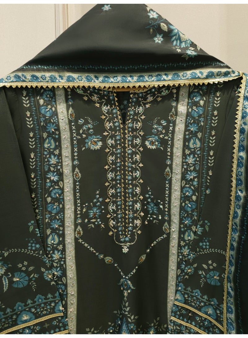 أغا نور بدلة نسائية AGHA NOOR من الحرير الخالص المطرز 3 قطع، ملابس رسمية فاخرة - Image 2