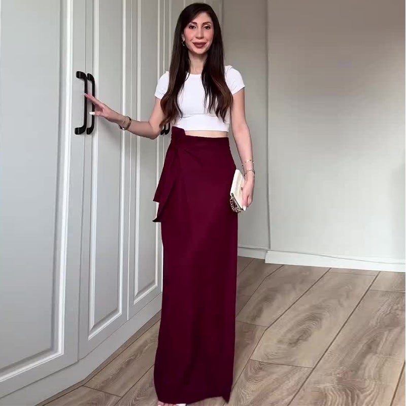 2025 Summer New Fashion Women'S Simple Solid Color High-Waisted Slit Skirt - Image 4