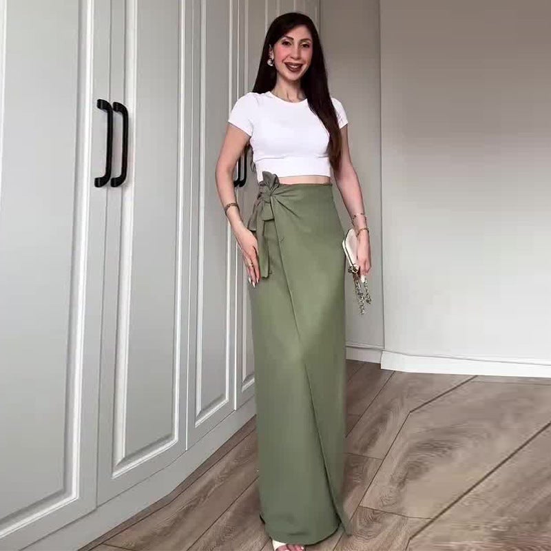 2025 Summer New Fashion Women'S Simple Solid Color High-Waisted Slit Skirt - Image 2