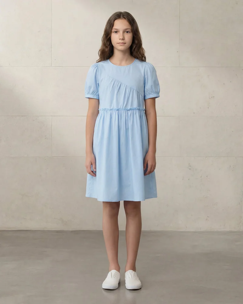 Redtag Senior Girls Blue Poplin Dress