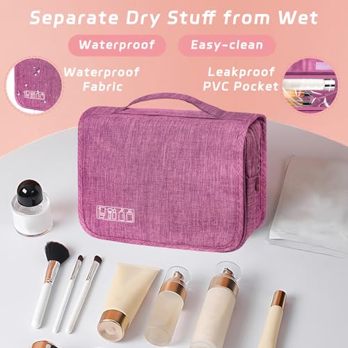 YEMEDA Toiletry Bag Travel Bag with Hanging Hook, Waterproof Capacity Hanging Multifunctional Makeup Bag for Toiletries, Portable Cosmetic Bag Travel Organizer for Women and Men(Purple) - Image 4