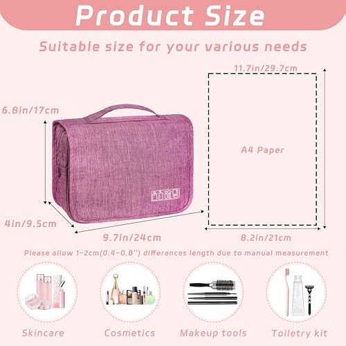 YEMEDA Toiletry Bag Travel Bag with Hanging Hook, Waterproof Capacity Hanging Multifunctional Makeup Bag for Toiletries, Portable Cosmetic Bag Travel Organizer for Women and Men(Purple) - Image 2