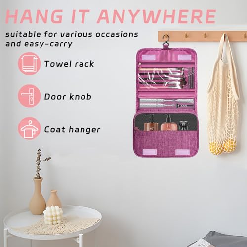 YEMEDA Toiletry Bag Travel Bag with Hanging Hook, Waterproof Capacity Hanging Multifunctional Makeup Bag for Toiletries, Portable Cosmetic Bag Travel Organizer for Women and Men(Purple) - Image 5
