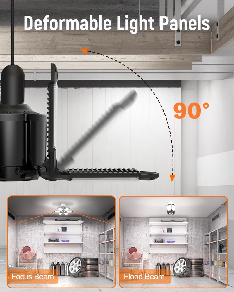 Adiding LED Garage Light 2 Pack, Super Bright 20000Lm Basement Ceiling Lighting w/ 6+1 Deformable Panels Screw in E26 Bulb Base Socket for Workshop Attic Warehouse Utility Laundry Storage Area - Image 4