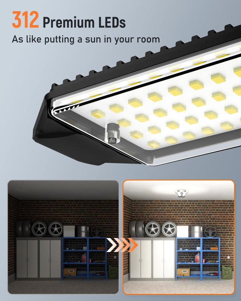 Adiding LED Garage Light 2 Pack, Super Bright 20000Lm Basement Ceiling Lighting w/ 6+1 Deformable Panels Screw in E26 Bulb Base Socket for Workshop Attic Warehouse Utility Laundry Storage Area - Image 2