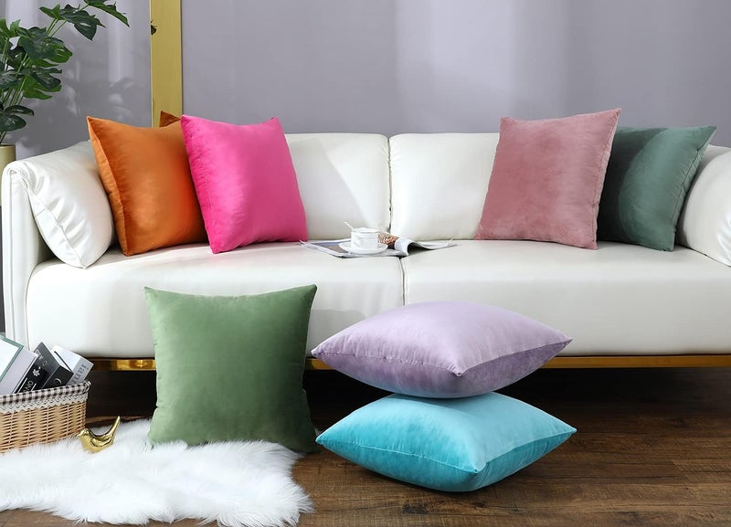 mixeoo Comfy Sky Blue Couch Throw Pillow Covers Decorative Square Velvet Super Soft Cushion Cases for Home Livingroom Sofa Decor, Set of 2, 18 x 18 Inch - Image 5