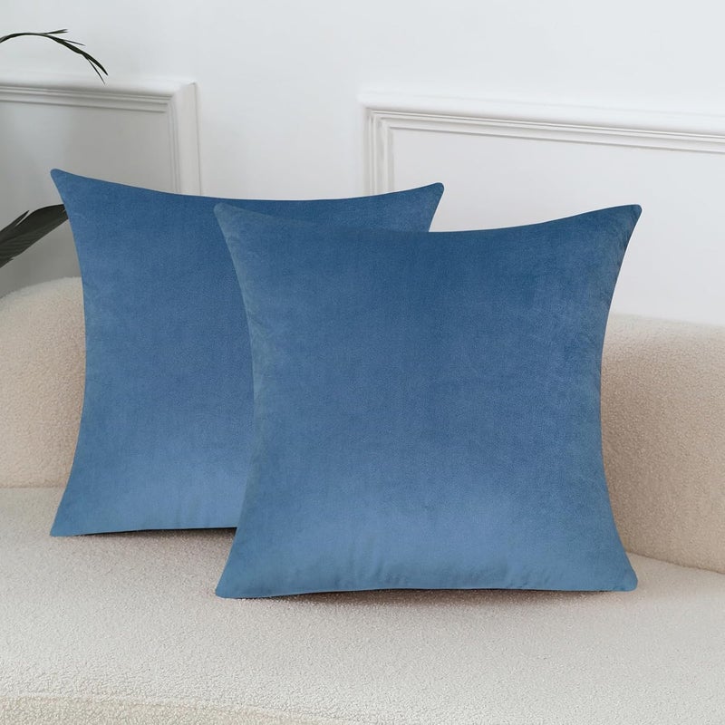 mixeoo Comfy Sky Blue Couch Throw Pillow Covers Decorative Square Velvet Super Soft Cushion Cases for Home Livingroom Sofa Decor, Set of 2, 18 x 18 Inch - Image 2