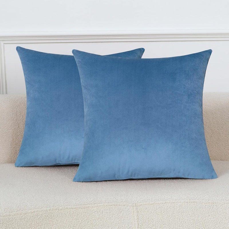 mixeoo Comfy Sky Blue Couch Throw Pillow Covers Decorative Square Velvet Super Soft Cushion Cases for Home Livingroom Sofa Decor, Set of 2, 18 x 18 Inch - Image 1