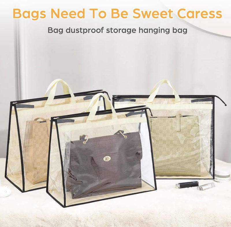 Interesse 3 Packs Dust Bags for Handbags, Clear XL Handbag Storage, Purse Storage Organizer for Closet, Purse Cover Hanging Closet Organizer with Zipper and Handles - Image 4