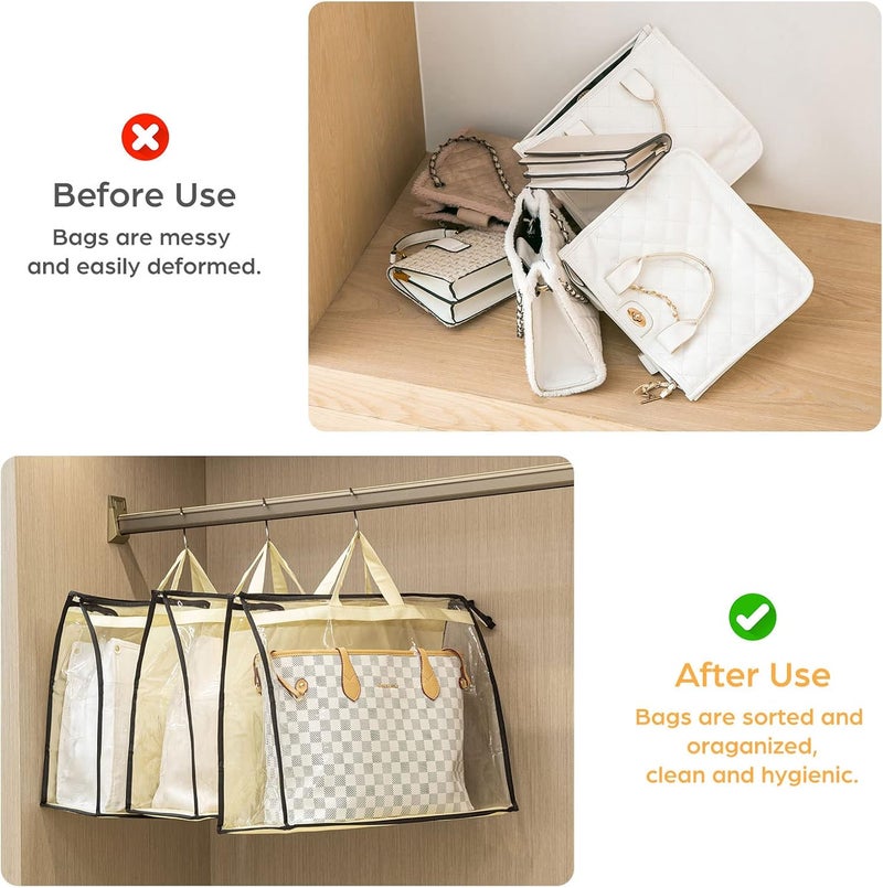 Interesse 3 Packs Dust Bags for Handbags, Clear XL Handbag Storage, Purse Storage Organizer for Closet, Purse Cover Hanging Closet Organizer with Zipper and Handles - Image 5