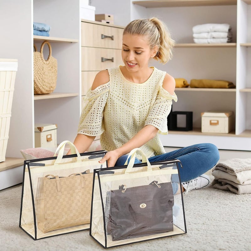 Interesse 3 Packs Dust Bags for Handbags, Clear XL Handbag Storage, Purse Storage Organizer for Closet, Purse Cover Hanging Closet Organizer with Zipper and Handles - Image 3