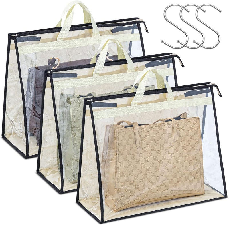 Interesse 3 Packs Dust Bags for Handbags, Clear XL Handbag Storage, Purse Storage Organizer for Closet, Purse Cover Hanging Closet Organizer with Zipper and Handles - Image 1