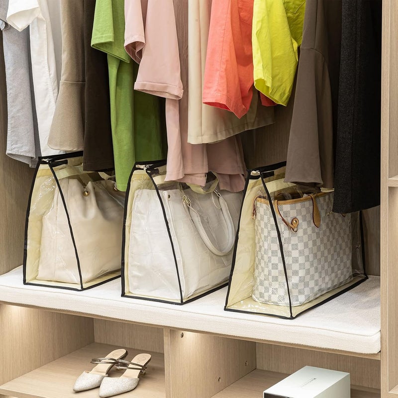 Interesse 3 Packs Dust Bags for Handbags, Clear XL Handbag Storage, Purse Storage Organizer for Closet, Purse Cover Hanging Closet Organizer with Zipper and Handles - Image 2